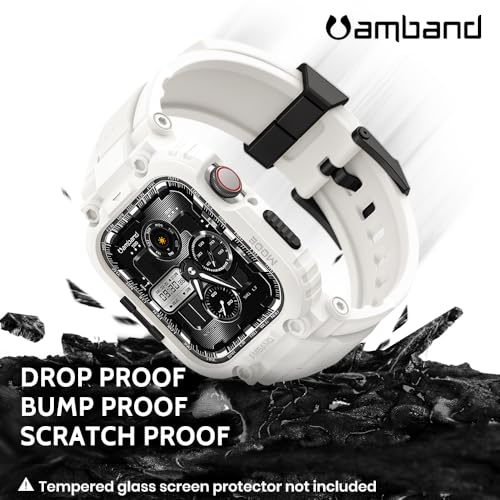 Image of amBand Bands Compatible with Apple Watch 9 /8 /7 /SE (3 /2 /1) /6 /5 /4 41mm /40mm Case Men, M1 Sport Series Rugged Case with TPU Strap Military Protective Tough Cover Bumper for iWatch 41 /40 mm - White