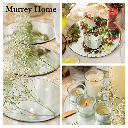 Murrey Home 8" Round Mirror Trays With Beveled Edge, Circle Mirror Candle Plates For Table Centerpiece Wedding Decorations Baby Shower Party Mirror Tiles Christmas Decorations, Set Of 12, 3Mm #TOP4