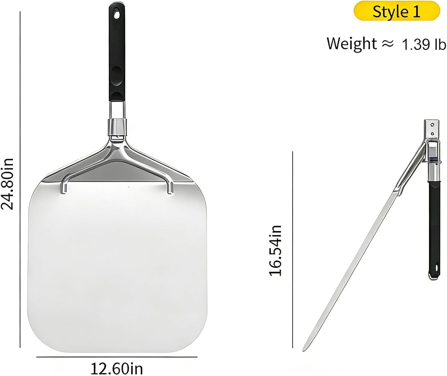 12 Inch Foldable Pizza Peel Kit - 6Pcs Aluminum Spatula, Cutter, Pan, Server, Oven Mitts & Brush for Home Baking