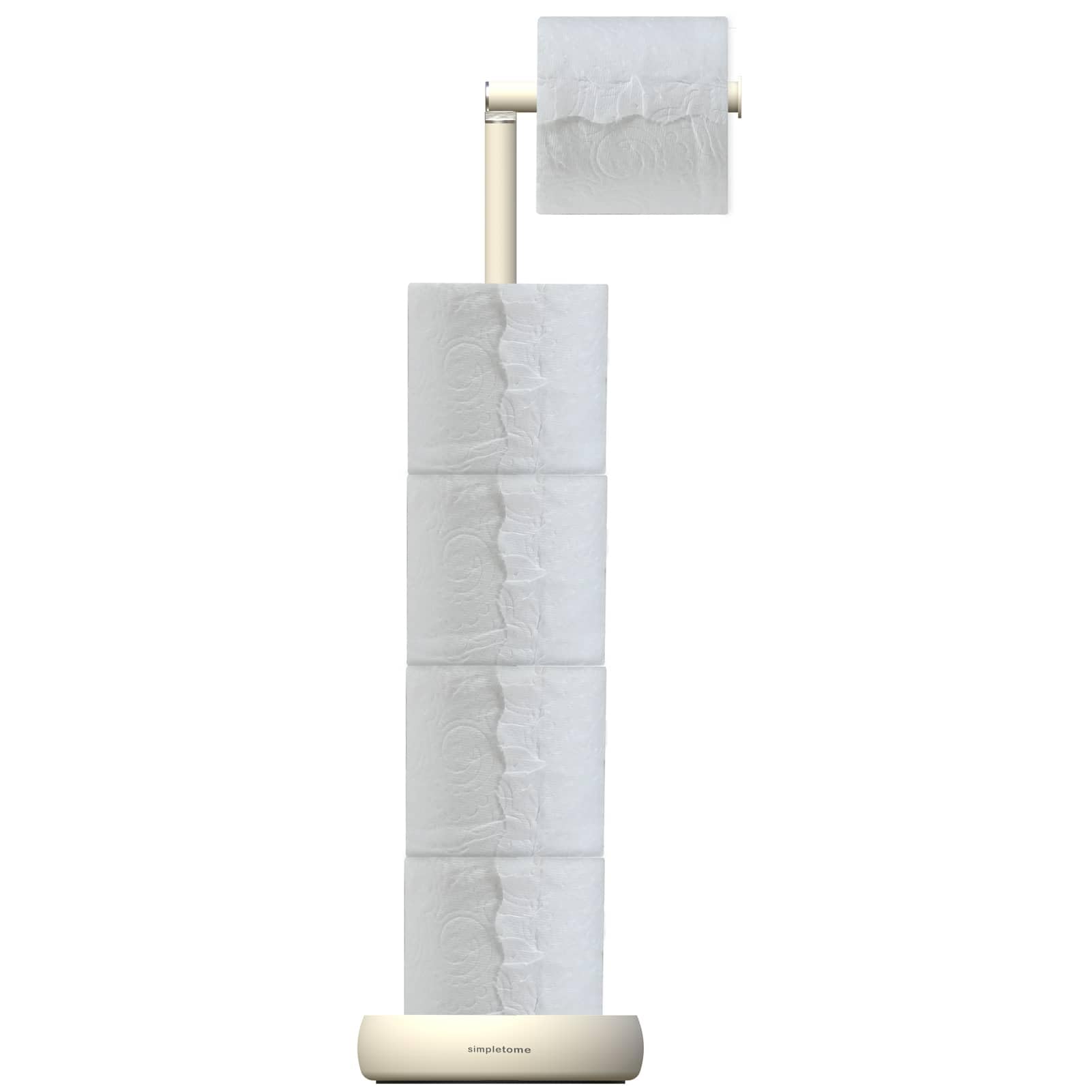 Toilet Paper Holder Stand with 5 Roll Storage Weighted Base (Matt Cream)