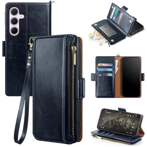 Antsturdy Compatible with Samsung Galaxy A35 5G Case Wallet with Card Holder Women Men Phone Case RFID Blocking PU Leather Flip Protective Cover Wrist Strap Zipper Credit Card Slots,Dark Blue by Antsturdy - Used condition - US$16.78