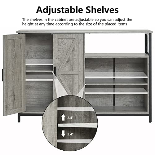 Weenfon Floor Storage Cabinet, Buffet Storage Cabinet With 2 Barn Doors, Industrial Sideboard With Adjustable Shelves, Buffet Table For Dining Room, Living Room, Kitchen, Grey #TOP5