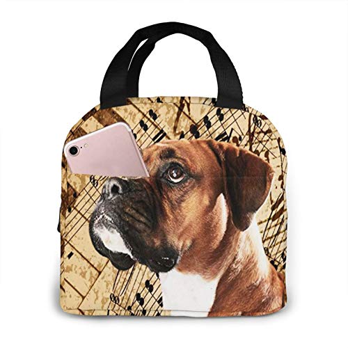 Insulated Lunch Bag for Women Men Boys Girls Lovely Boxer Dog Music Notes Piano, Reusable Lunch Box Tote Organizer Cooler Bag Container for School...