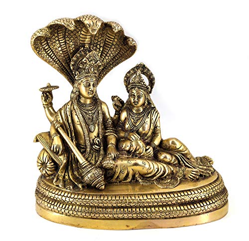 Whitewhale Lord Vishnu with Lakshmi Rest Upon Shesha Naag Brass Statue Religious Strength Sculpture Idol