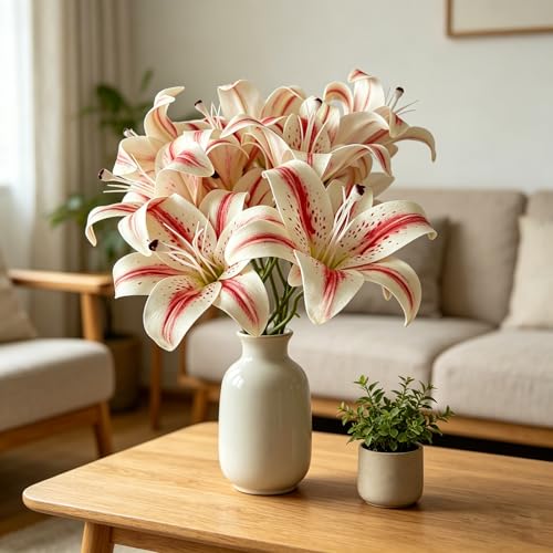 Lirios artificiales realistas de 19.7 pulgadas con flores dobles para decoración interior 4
