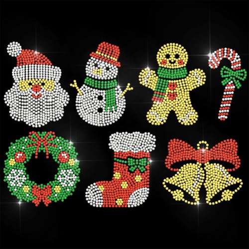 ANATTASOUL Christmas Rhinestone Iron on Transfers Snowman and Santa Claus Glitter Diamante Hotfix Patches for Clothes, 11.6x8.2 Large Iron On Sequin Applique for Jeans Caps Bag T-Shirts DIY Decor