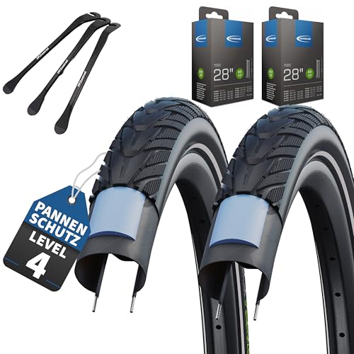 2er Set Fahrradreifen Energizer Pro Schwarz Reflex 28 x 1,50' (40-622) + Schlauch w&auml;hlbar + MSZweirad Reifenheber (AV Schlauch, 28 x 1,50 Zoll (40-622))