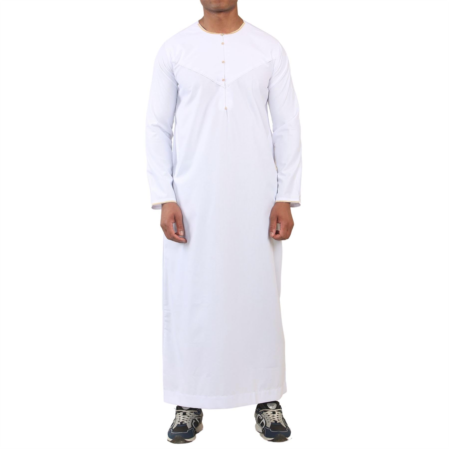 Thobez Men's Gold/White Oe-300 - Emirati Omani Thobe Embroidery - 58