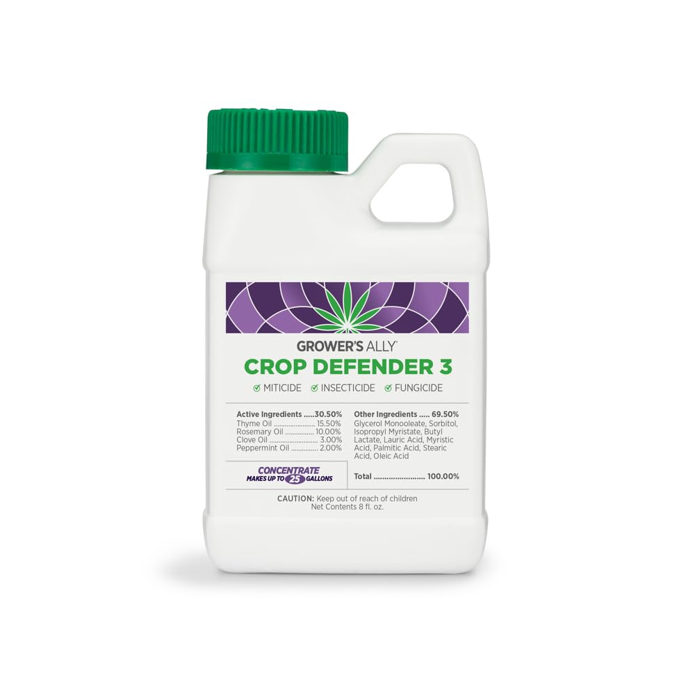 Grower's Ally Crop Defender 3 Concentrate - Natural Miticide, Insecticide, Fungicide Control for Plants - OMRI Listed Garden Safe Spray Killer for Powdery Mildew & Mites - 8 Oz, Makes 25 Gallons
