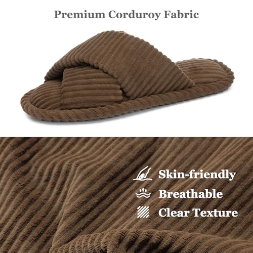 Image of GOEWY Slippers for Women Memory Foam House Bedroom Corduroy Crossbands Open Toe Slides Sandals Shoes Comfy Trendy Gift for womens Anti-Skid sole