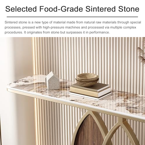 Mesa consola moderna de piedra sinterizada y metal negro para pasillo 6