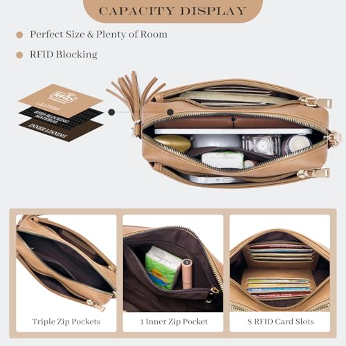 Image of Roulens Triple Zip Small Crossbody Bag for women,Wide Strap Cell Phone Purse Shoulder Handbag Wallet with Credit Card Slots | Triple Zip