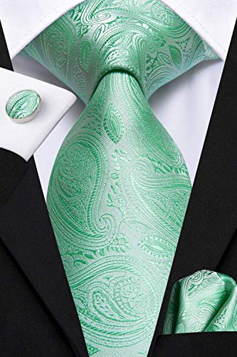 Image of Dubulle Mens Paisley Striped Tie Woven Necktie for Men and Handkerchief Cufflinks Set Wedding Formal Business
