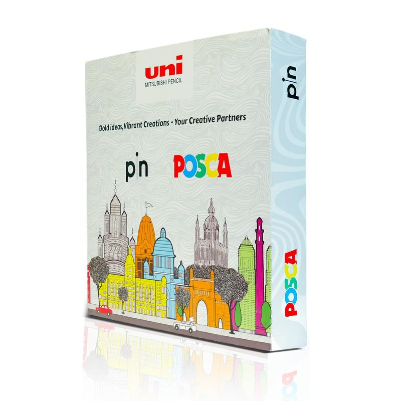 Image of POSCA & Pin Art Set | Combo Pack of PC-1MR, 5M Markers & PIN-200 Fineliners (Multicolor)