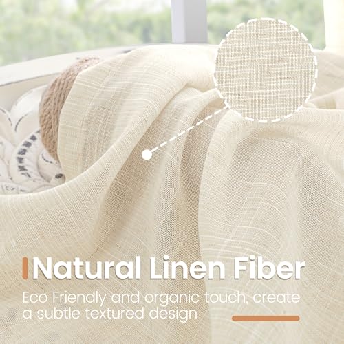 Image of BGment Beige Linen Curtains 48 Inch Length for Windows, Semi Sheer Drapes Light Filtering for Short Bedroom Bathroom Decor Rustic Lightweight Rod Pocket, 2 Panels Set, 42 Inch Wide