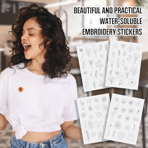 Image of Magibeads 80Pcs Flower Leaf Water Soluble Stabilizer for Embroidery Floral Patterns Adhesive Stick and Stitch Embroidery Transfer Paper for Hand Sewing Beginners