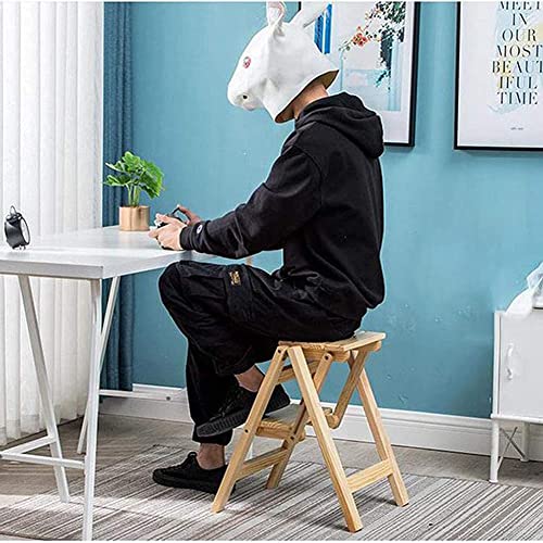 Taburete de escalera de madera maciza plegable de 3 niveles color blanco 4