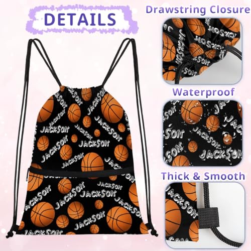 Personalized Drawstring Backpack Dance Bag Gymnastics Bag, Custom Sport Sackpack String Gym Bag for Boy & Girl Black Basketball Text3
