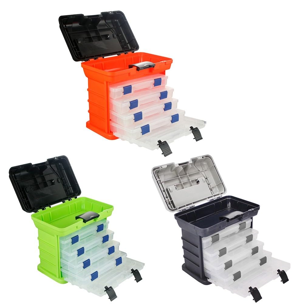 Caja de aparejos de pesca portátil de 4 capas con asa plegable para asiento, organizador de ABS con cerradura para señuelo, herramientas de equipo para señuelo, color naranja