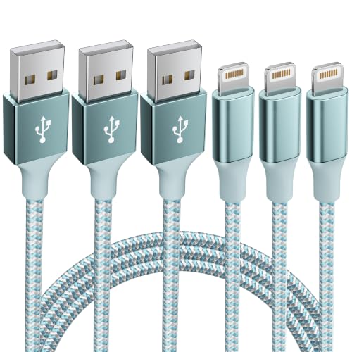 Image of 3 Pack 10 FT iPhone Charger Fast Charging Cord MFi Certified Lightning Cable Nylon Braided iPhone Charger Cord Compatible with iPhone 14 13 12 11 Pro Max XR XS X 8 7 6 Plus SE and More(Light blue)