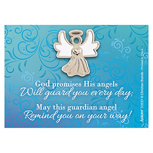 lapel pin Silver-Toned White Enamel Guardian Angel with Guardian Angel Message, 1 Inch