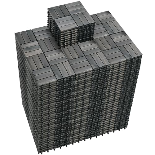 PrimeZone 297 PCS Solid Acacia Wood Interlocking Patio Deck Tiles