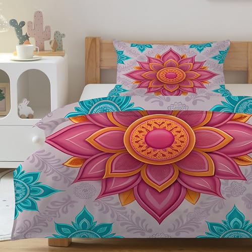 Funda Nórdica Cama 90 Flores, Funda Edredon 135x200 Microfibra Suave, Ropa de Cama Geometría Bohemio - Funda Nordica Bohemio y 2 Funda de Almohada 50x75 con Cremallera, Y-947