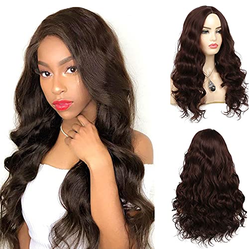 Baruisi Long Curly Wavy Brown Wigs for Women Natural Looking Middle Part Synthetic Heat Resistant Fiber Cosplay Replacement Wig