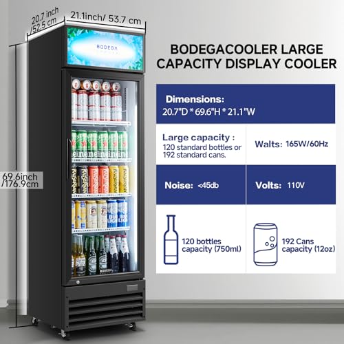 Image of BODEGACOOLER Beverage refrigerator and cooler, commercial refrigerators for drink,Bar, drink. Glass door display refrigerator with Soft LED Light. Commercial fridge as bar cooler for party.9.0 Cu. Ft.