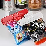 Asako 袋止めクリップ ２個セット クランプ 食品クリップ 酸化防止 軽食保存 食材保ち 袋密封 湿気対策 キッチン用 チャック付き クリップ キッチン 密閉 冷蔵庫袋クリップ 食品 保存 防水防湿 繰り返し使用 大中小 サイズ (大, Red-White，16cm)