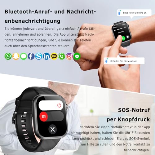 2026 Neue Smartwatch EKG+HRV/Harnsäure/BMI Herren Damen 1,97" AMOLED Gesundheitsuhr mit Telefonfunktion 24H Herzfrequenz SPO2 ΒΙutdruck Körpertemperatur BΙυtzυcker Schlaf/Apnoe-Monitor Fitnessuhr – Bild 5