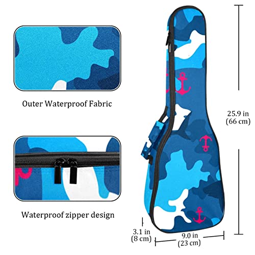 Sac ukulélé concert et soprano bleu camouflage 10mm de rembourrage