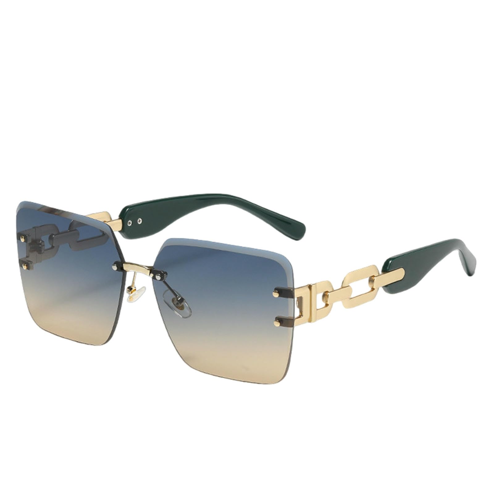 Gyios sunglasses Oversized Rimless Chain Legs Glasses Vintage Men Stylish Fashion Female Shades -blue Temples Blue-to-yellow Gradient Lenses