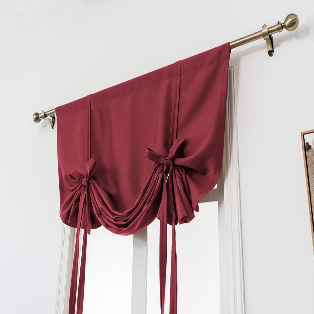 JIAN YA NA Burgundy Tie-Up Shade Curtain Window Treatment 1 Panel Rod Pocket Light Blocking Blackout Curtain Solid Short Curtains for Small Window (Wine Red, 47"x47"(120x120cm))