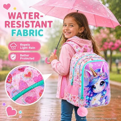 Image of WZLVO 3PCS Kids Backpack for Girls, Unicorn Dinosaur Animal Prechool Elementary Kindergarten School Bookbag with Lunch Box