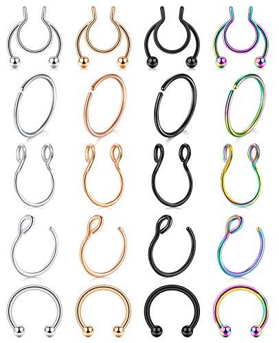 D.Bella Fake Septum Nose Rings Hoop Stainless Steel Faux Lip Ear Nose Face Septum Ring Non Piercing Clip On Moon Nose Hoop Rings Body Piercing Jewelry for Women Men