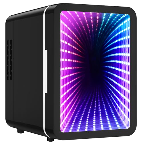 Image of CUTIEWORLD Skincare Fridge - 4L Mini Fridge with Thousand-layer Mirror of 12 Color Adjustable LED Lights, Cooler and Warmer, Beverage Cooler for Bedroom, Gaming Room, Office and Car, Black