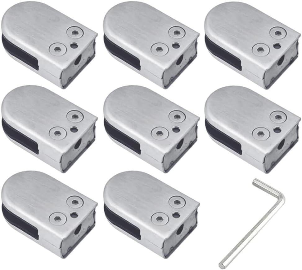 Glass balustrade clamps, Set Of 8 Durable Glass Clamps Stainless Steel Round Glass Floor Clamp s Adjustable Glass Shelf Brackets Curved More reliable(10~12mm)
