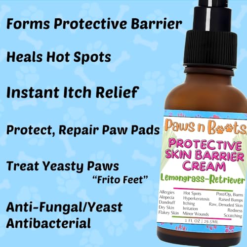 Image of Protective Skin Barrier Cream Best Itchy Skin Relief for Dogs. Holistic Treatment, 100% Natural. Fast-Drying, Mess-Free, No Distractions. Relieves Itching, Hot Spots, Paw-Licking Lemon grass-Retriever