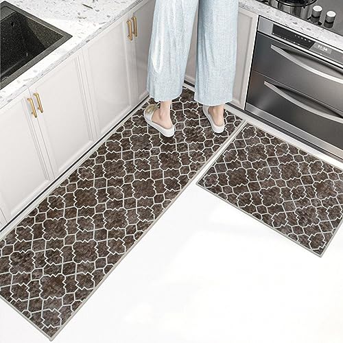 Image of HomeCloud Anti Fatigue Kitchen Rug Printed Thick Anti Slip, Washable, Big Size, Designer Folding Kitchen Mat for Home BedroomStandard Size (41 x 122 cm 41 x 61 cm) (Round Trap-Brown)
