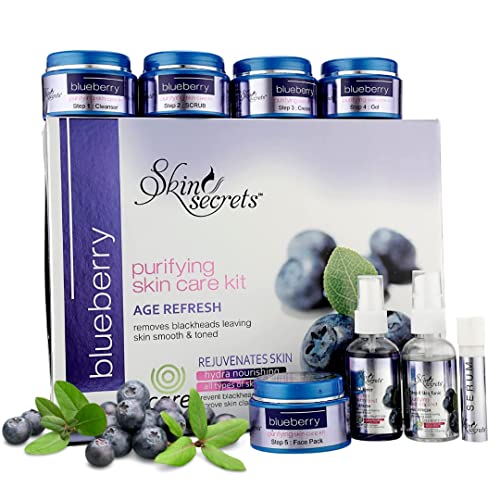 Skin Secrets Blueberry Kit pour le visage avec extrait de myrtille pour une peau d'apparence plus jeune, 410 g (lot de 8) Cover