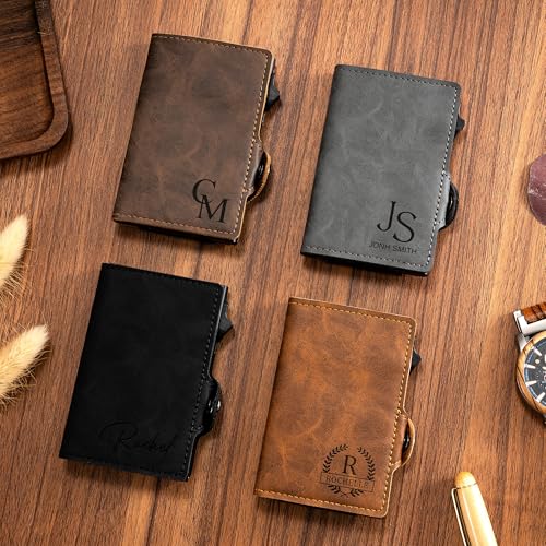 Personalized Leather Aluminum Metal Card Holder Wallet for Men, Custom Money Clip, Christmas Father’s Day Gift for Dad Husband2