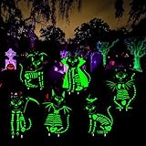 16.5βΓ12.6β Halloween Black Cat Yard Decorations Glowing in The Dark, 6Pcs Spooky Halloween Skeleton Cat Signs for Outdoor Porch, Garden, Graveyard and Party, Waterproof and Durable Yard Stake