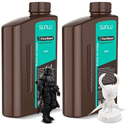 SUNLU 3D Drucker Plant Based Resin, 2KG 405nm UV Geruchsarm Eco Harz für 4K/8K LCD/DLP/SLA Resin 3D Drucker, Umweltfreundlich 3D Druck Harz, Schnell Härtend, 1000g*2, 2000g Resin, Schwarz+Weiß Cover