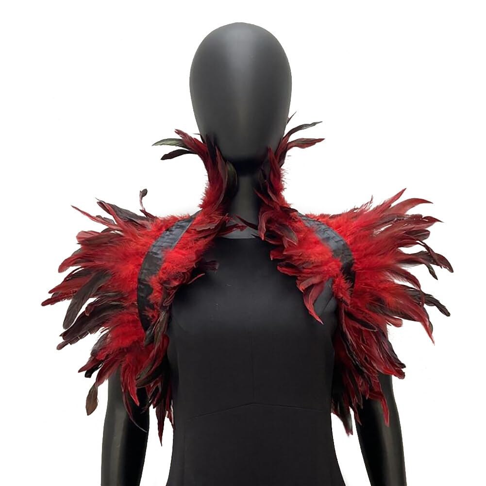 Uposao Gothic Feather Epaulet Shrug Shawl Collar Necklace Halloween Costume Shoulder Strap Scarf Bib