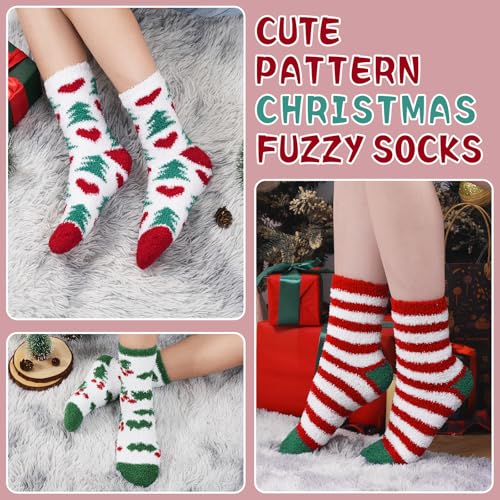 Image of floconssy Fuzzy Socks for Women Gifts, Fluffy Cozy Plush Soft Slipper Socks for Fall Winter Christmas Warm Home 5 /6 Pairs