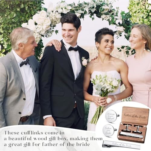 Image of Colingmill Father of the Bride Gift Dad of the Bridegroom Cufflinks Tie Clip Set with Engraved Wood Gift Box for Dad