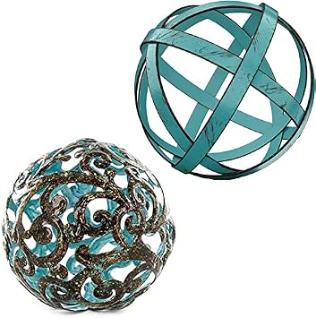 Metal Decorative Sphere for Home Decor - Fancy Blue, 4"x 4" and Distressed Teal, 4,5" x 4,5", Bundle