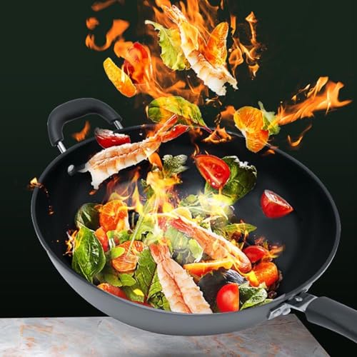 Wok de hierro negro con tapa y mango ergonómico 13.4 pulg miniatura 3