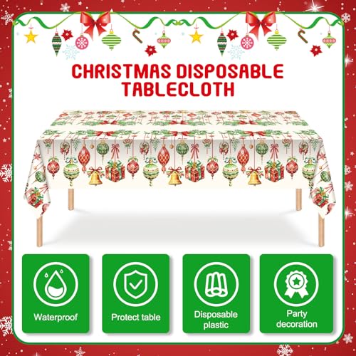 Frienda 3 Pack Christmas Plastic Tablecloth Xmas Table Cover Disposable Rectangle Holiday Xmas Tablecloth for Christmas Party Decorations Supplies, 54 x 108 Inch (Ball) – Image 4